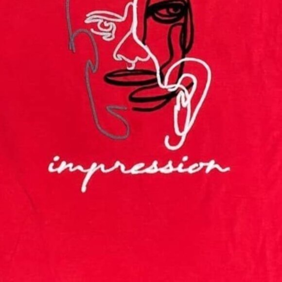 Screenshot Mens M Red "Impression" Tshirt Wearable Art Face Chain Embroidery - Picture 5 of 11